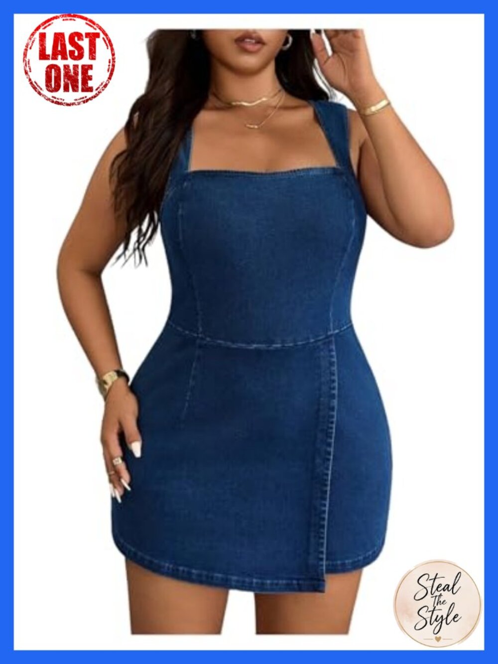 Plus Size Y2k Bodycon Denim Mini Dress Square Neck Going Out Sleeveless